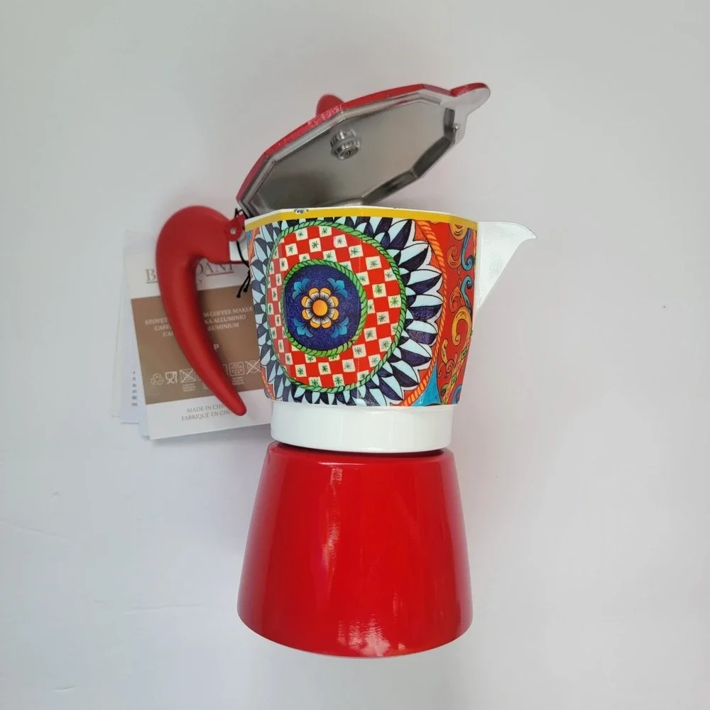 NEW Red‎ BRANDANI ITALIAN COFFEE MAKER 6 CUP MOKA POT Geometric Espresso